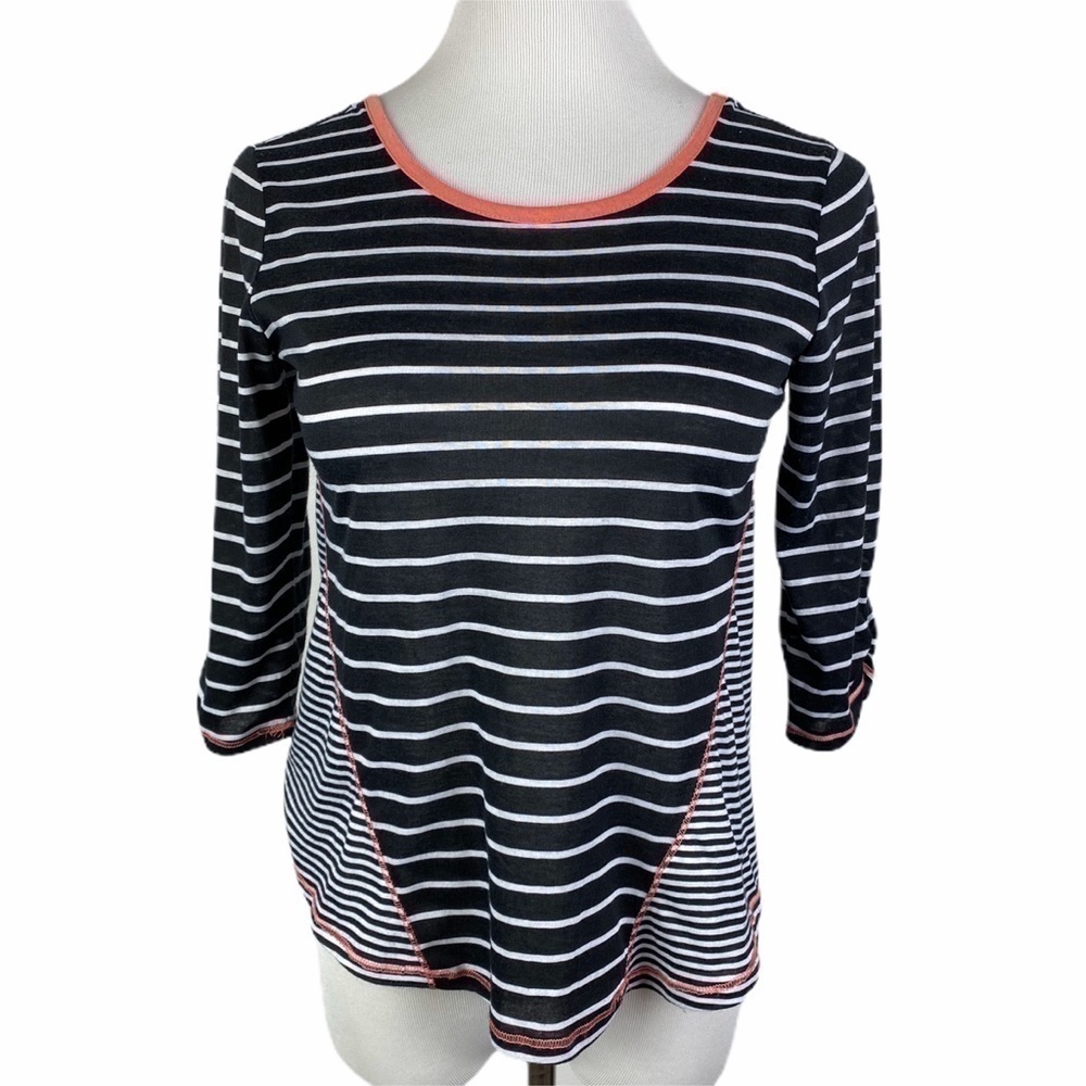 Self Esteem Criss Cross Back T-Shirt Women's Junior XL Black White Striped‎
